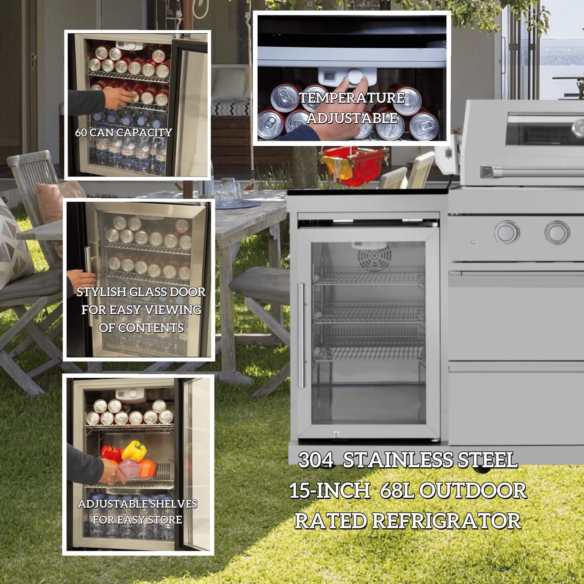Castelle Flame Capri 96-Inch 6-Burner 85000 BTU Outdoor Kitchen Liquid Propane Grill Island With Fridge (SAK42895) – SAKSBY W