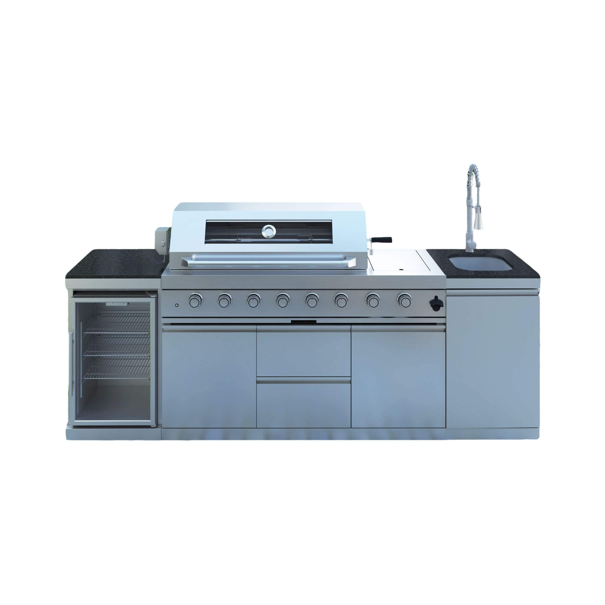 Castelle Flame Capri 96-Inch 6-Burner 85000 BTU Outdoor Kitchen Liquid Propane Grill Island With Fridge (SAK42895) – SAKSBY W