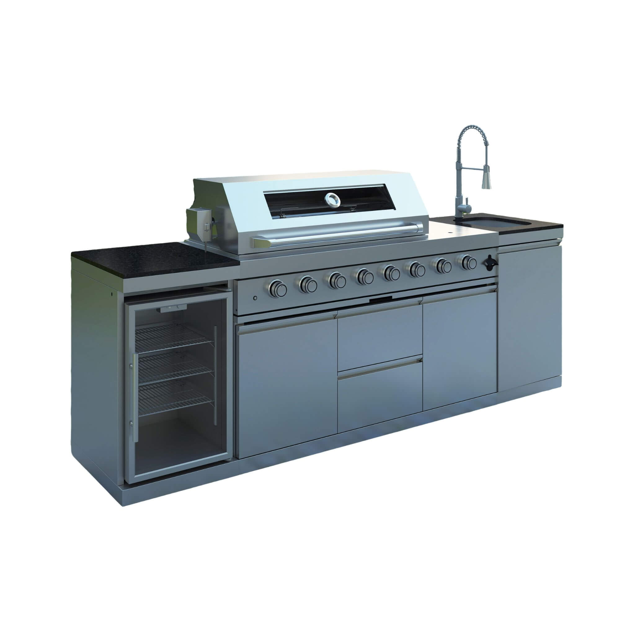 Castelle Flame Capri 96-Inch 6-Burner 85000 BTU Outdoor Kitchen Liquid Propane Grill Island With Fridge (SAK42895) – SAKSBY W