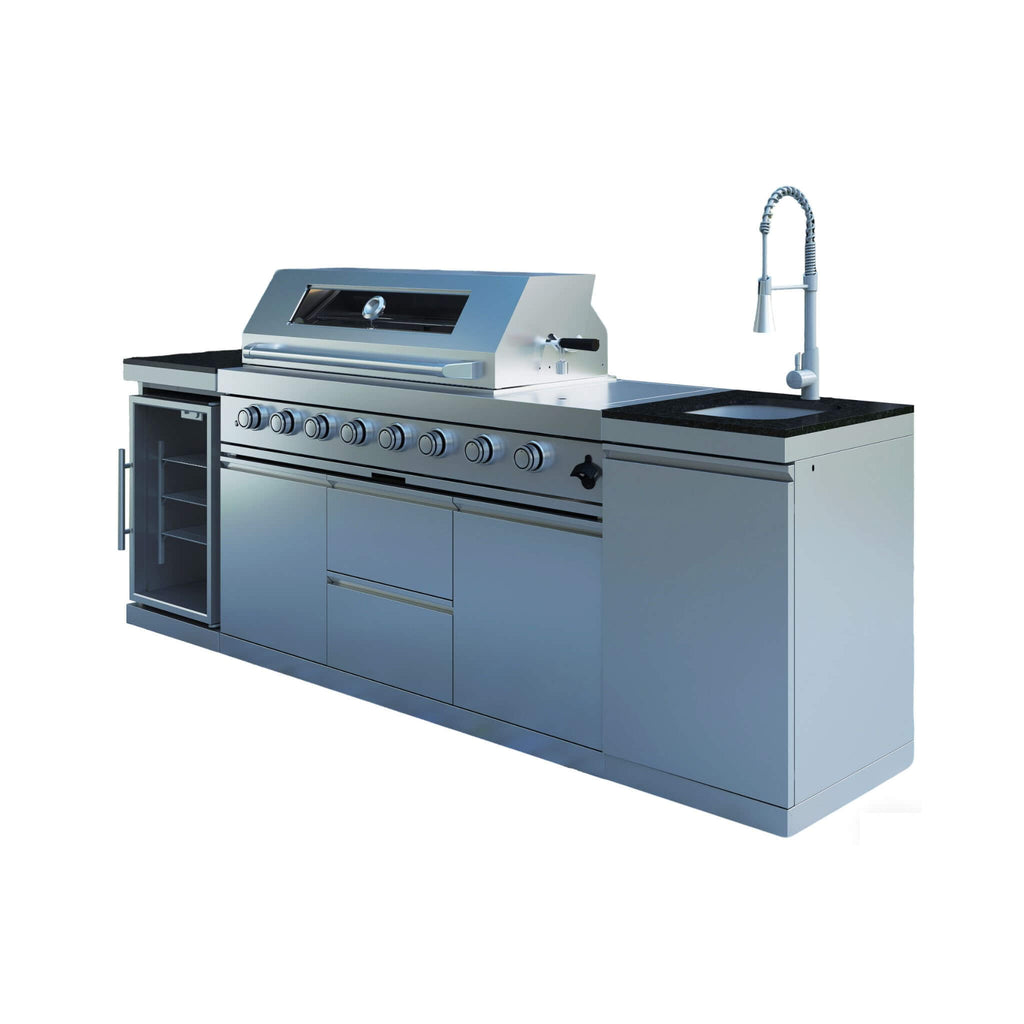 Castelle Flame Capri 96-Inch 6-Burner 85000 BTU Outdoor Kitchen Liquid Propane Grill Island With Fridge (SAK42895) – SAKSBY W