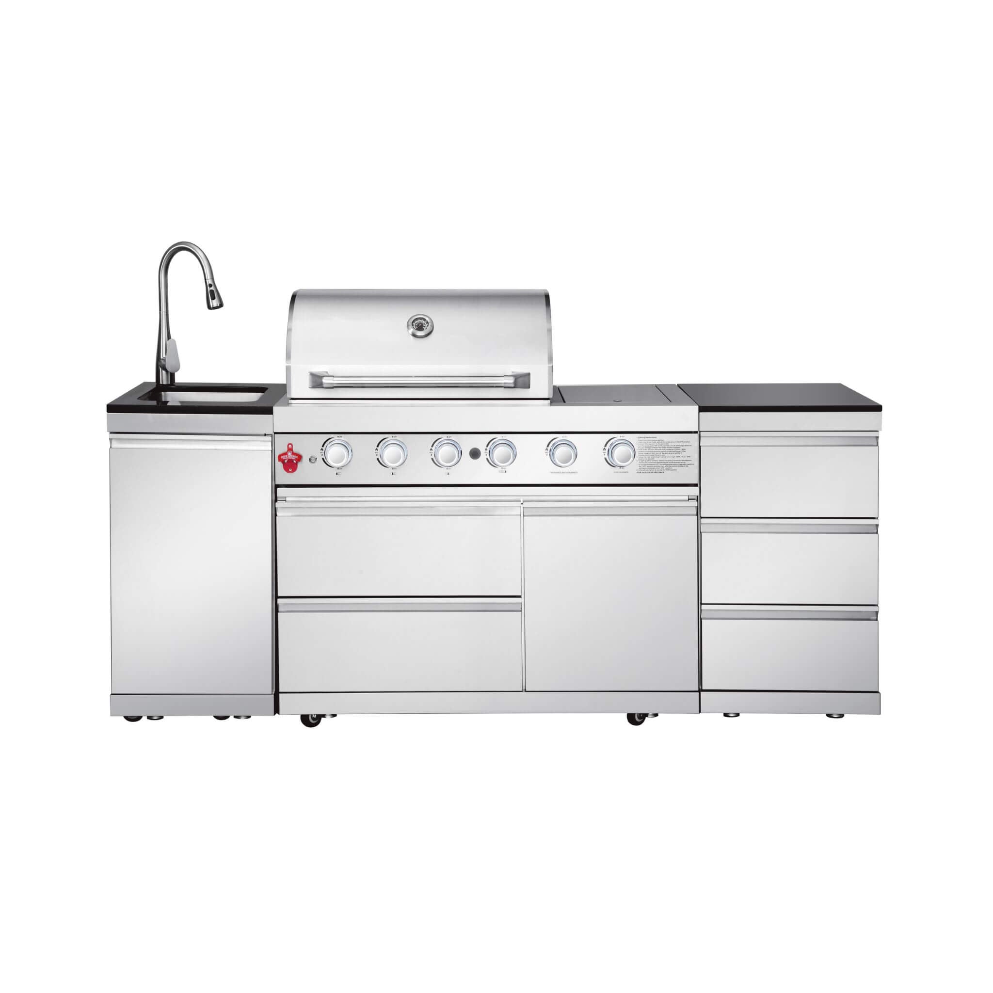 Castelle Flame Deluxe 4-Burner 72000 BTU Stainless Steel Liquid Propane Grill Island (SAK31425) – SAKSBY WHOLESALE