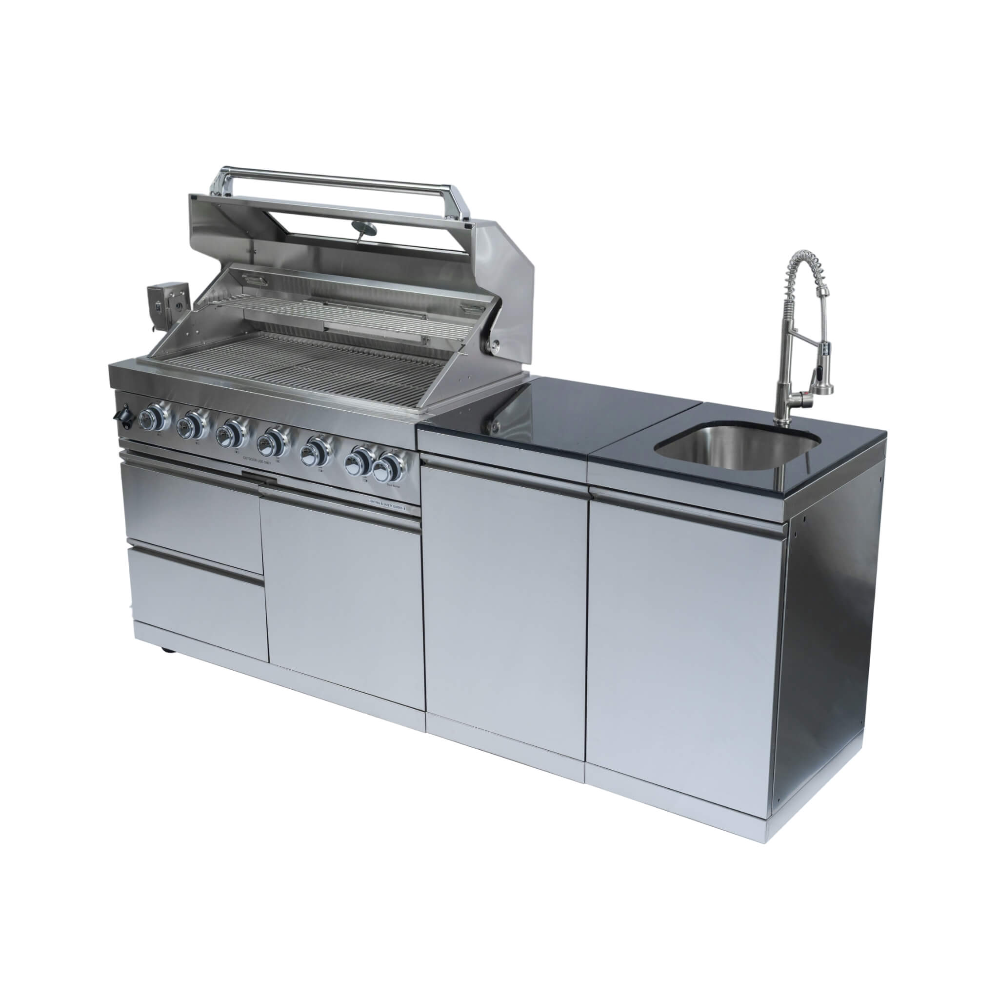 Castelle Flame Valmont 43-Inch 6-Burner 85K BTU Outdoor BBQ Kitchen Grill Island With Granite Countertops, Rotisserie Kit, Ca