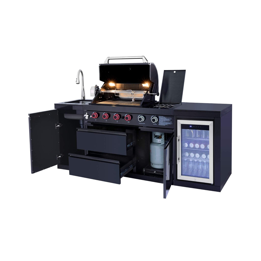 Castelle Flame Monarch 4-Burner 72000 BTU Liquid Propane Grill Island With Fridge And Sink (SAK68127) – SAKSBY WHOLESALE, vie