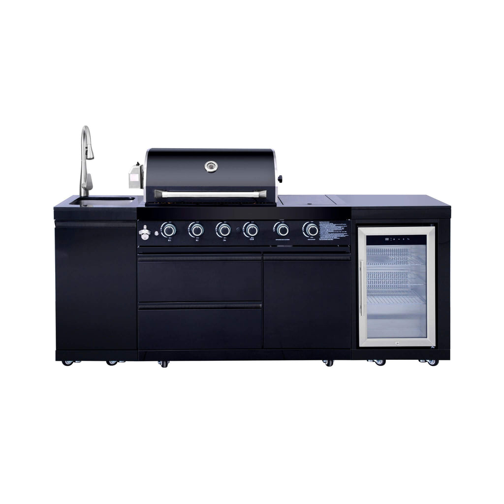 Castelle Flame Monarch 4-Burner 72000 BTU Liquid Propane Grill Island With Fridge And Sink (SAK68127) – SAKSBY WHOLESALE