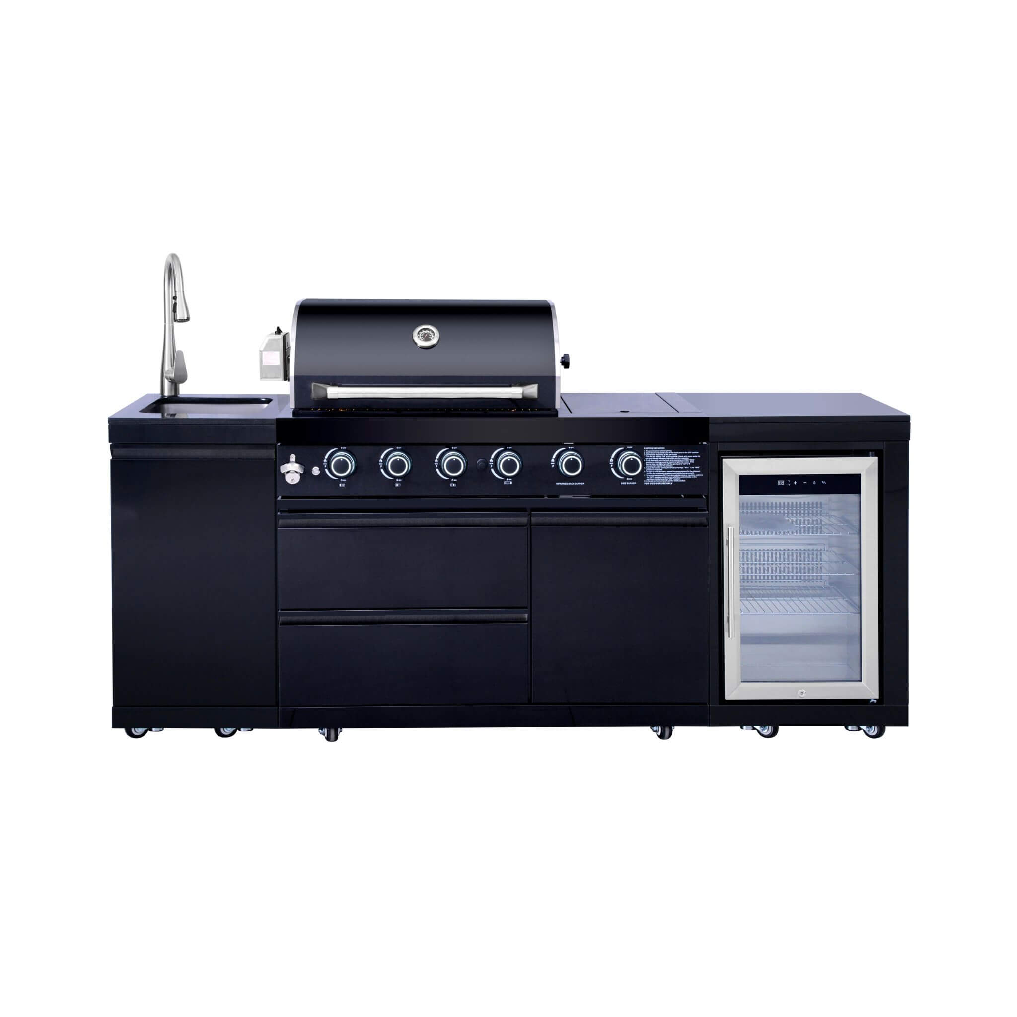 Castelle Flame Monarch 4-Burner 72000 BTU Liquid Propane Grill Island With Fridge And Sink (SAK68127) – SAKSBY WHOLESALE