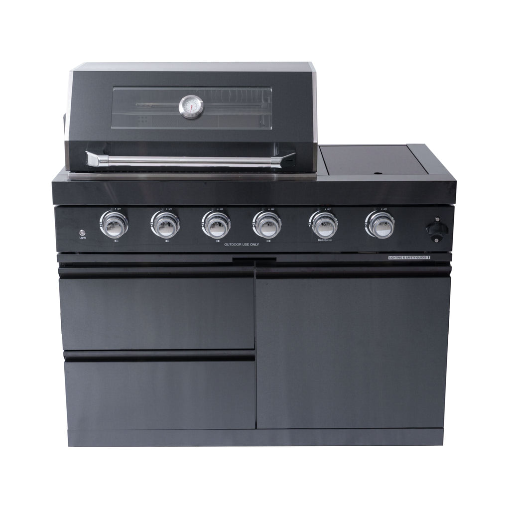 Castelle Flame Ember Premium Black Stainless Steel 4-Burner Liquid Propane Kitchen Grill Island With Rotisserie Kit (SAK48157