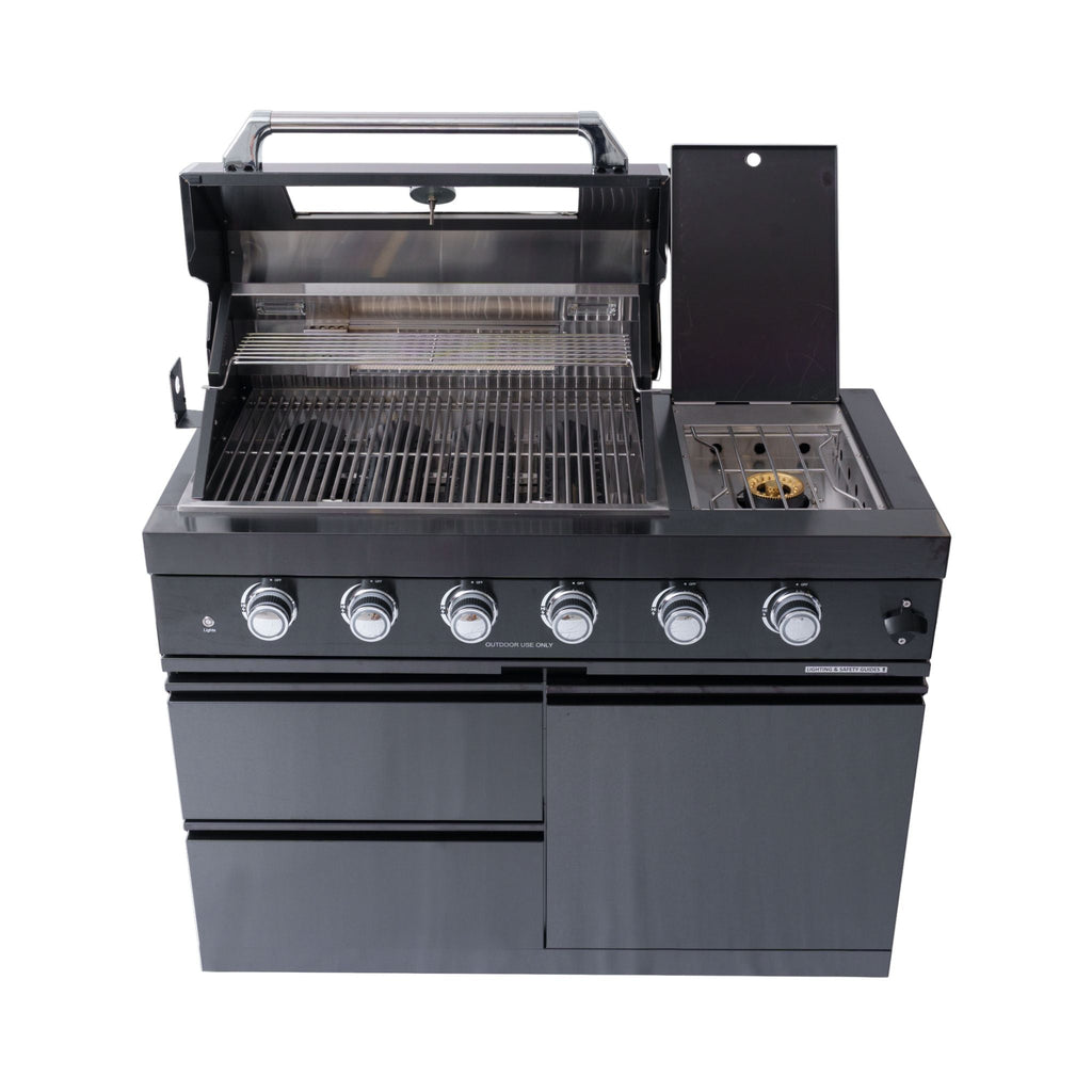 Castelle Flame Ember Premium Black Stainless Steel 4-Burner Liquid Propane Kitchen Grill Island With Rotisserie Kit (SAK48157