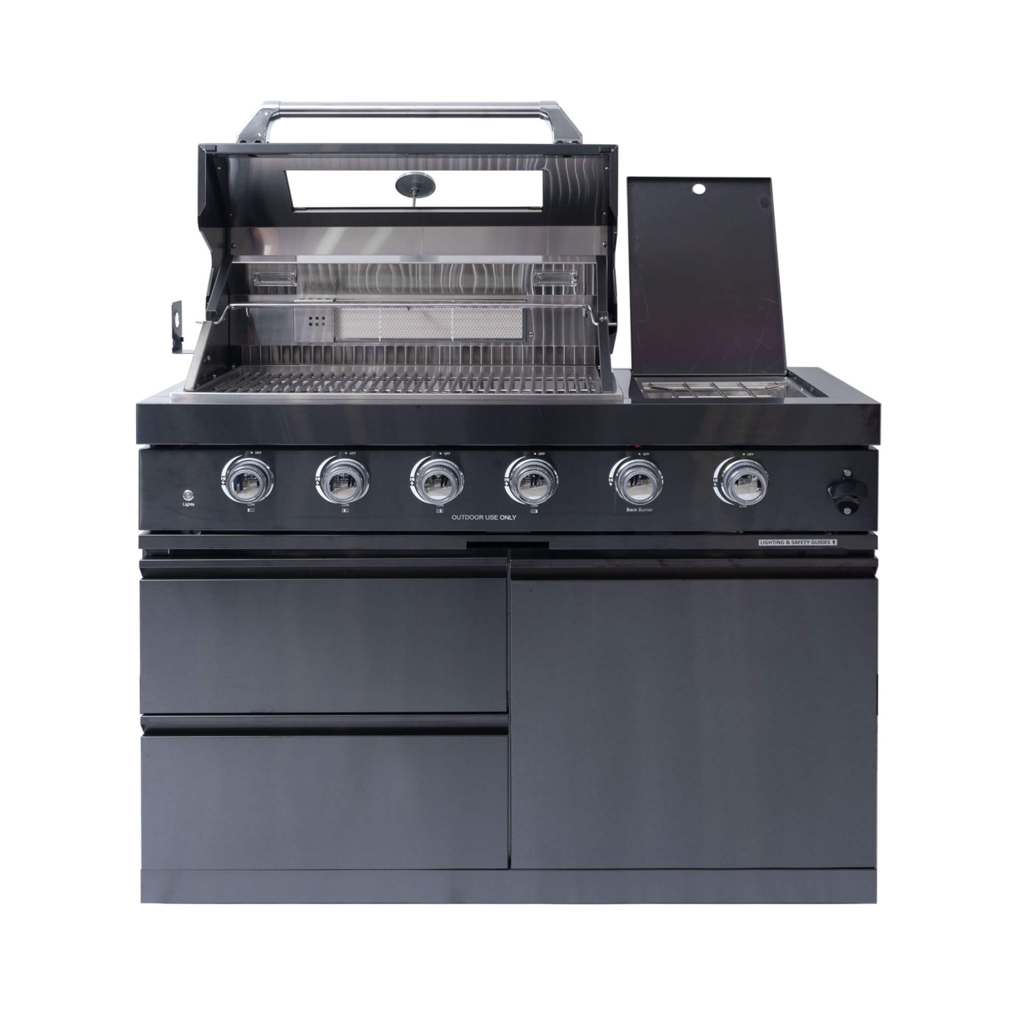 Castelle Flame Ember Premium Black Stainless Steel 4-Burner Liquid Propane Kitchen Grill Island With Rotisserie Kit (SAK48157