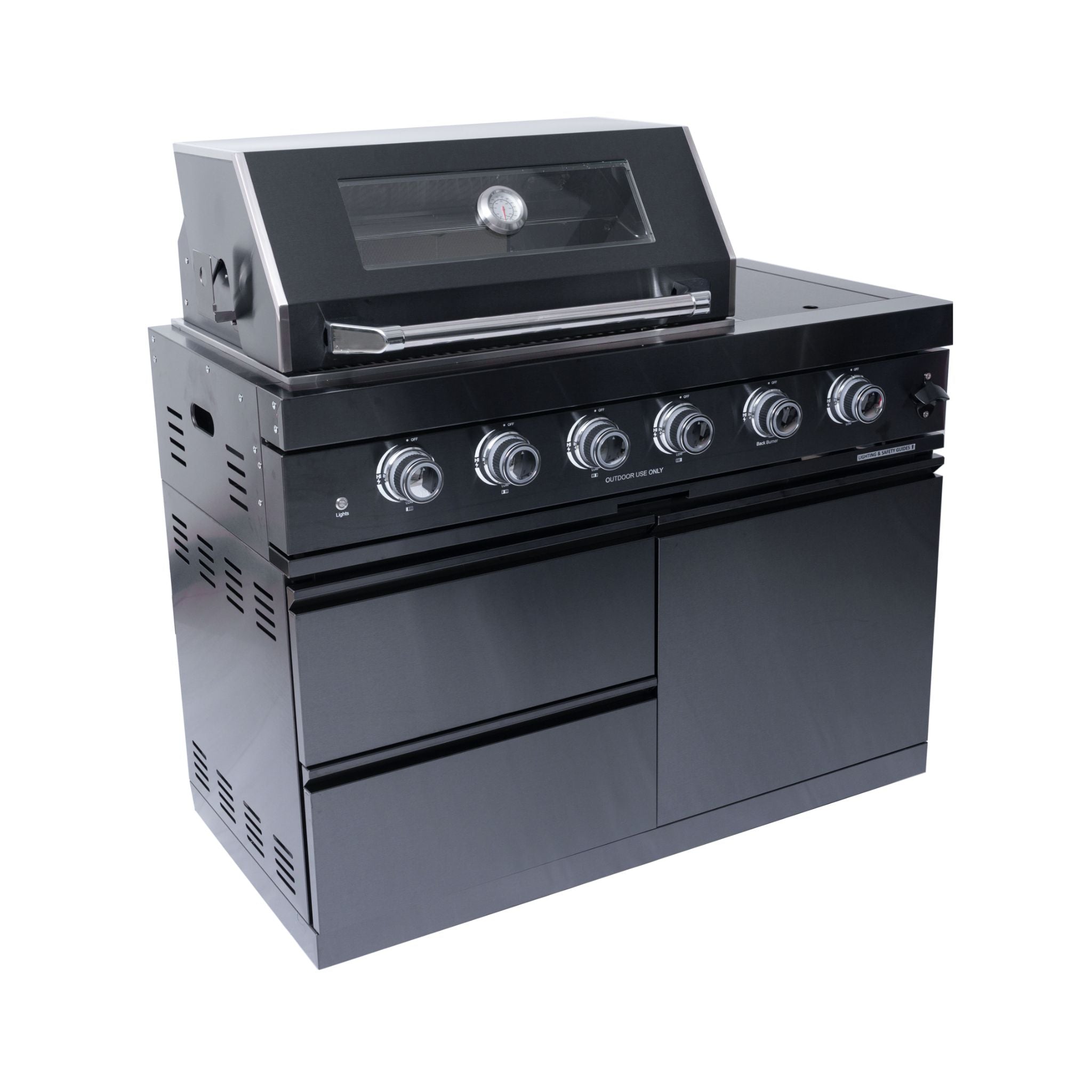 Castelle Flame Ember Premium Black Stainless Steel 4-Burner Liquid Propane Kitchen Grill Island With Rotisserie Kit (SAK48157
