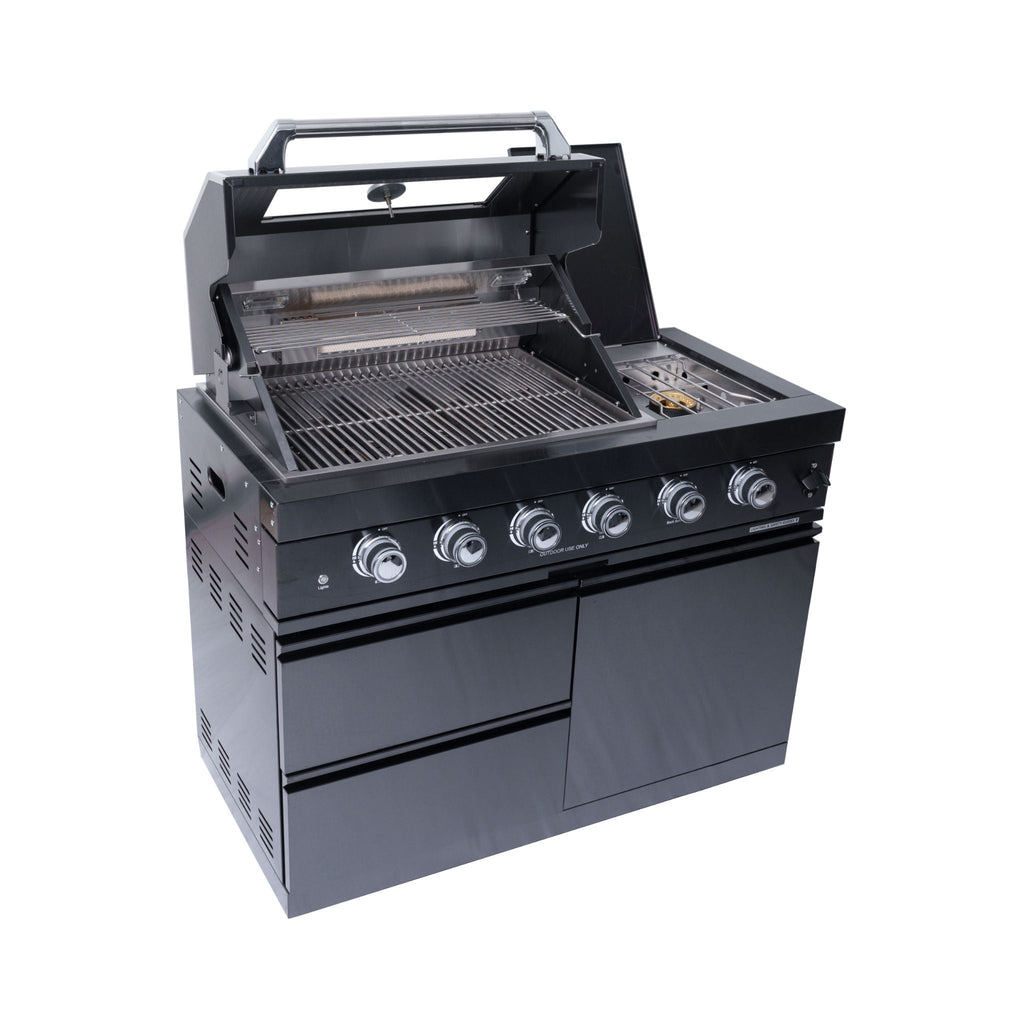 Castelle Flame Ember Premium Black Stainless Steel 4-Burner Liquid Propane Kitchen Grill Island With Rotisserie Kit (SAK48157