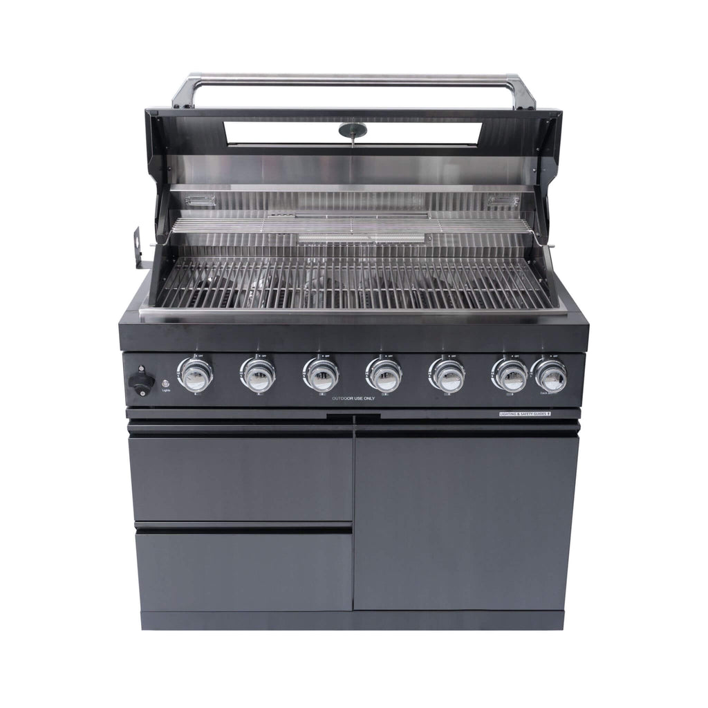 Castelle Flame Inferno Premium Black Stainless Steel 6-Burner Liquid Propane Kitchen Grill Island With Rotisserie Kit (SAK826