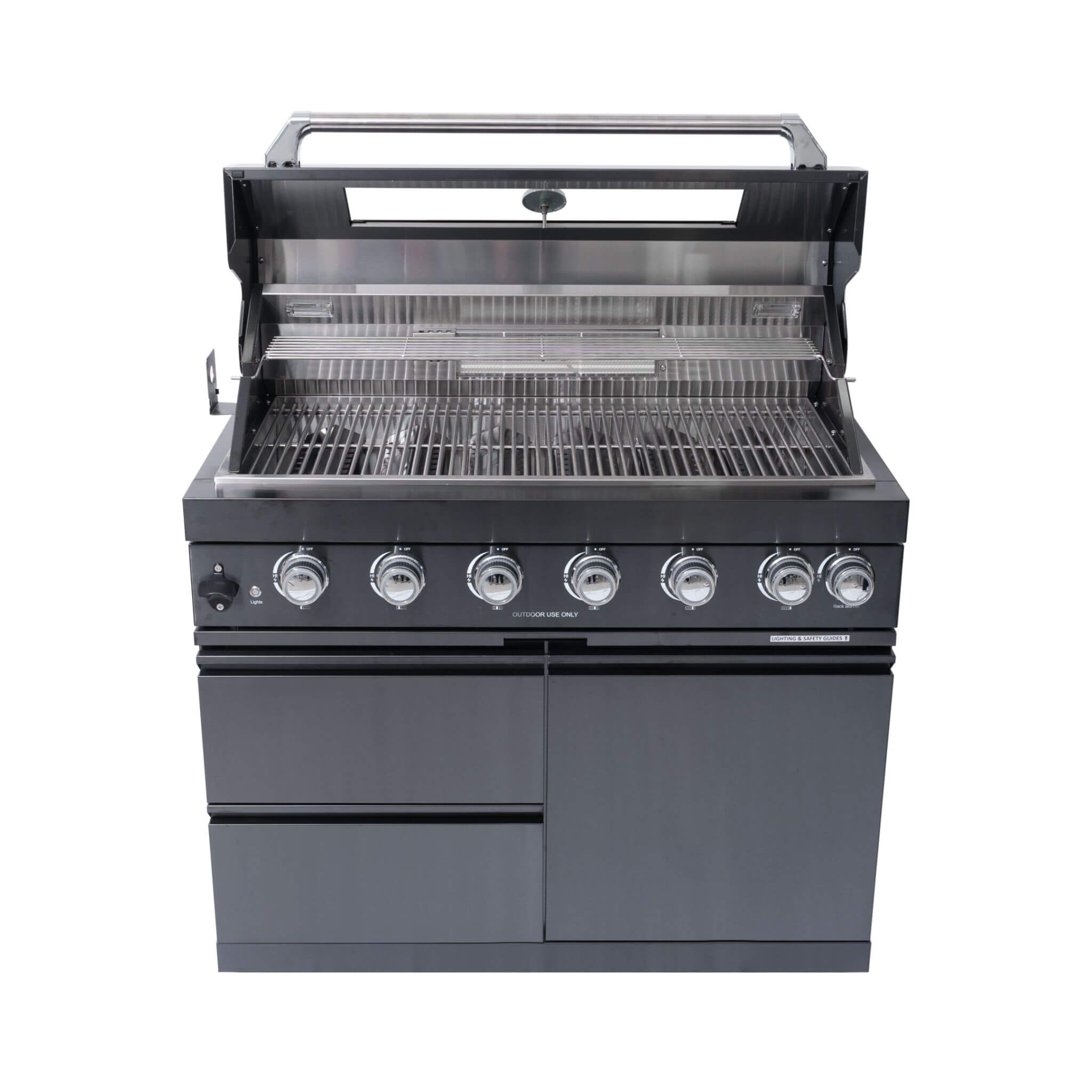 Castelle Flame Inferno Premium Black Stainless Steel 6-Burner Liquid Propane Kitchen Grill Island With Rotisserie Kit (SAK826
