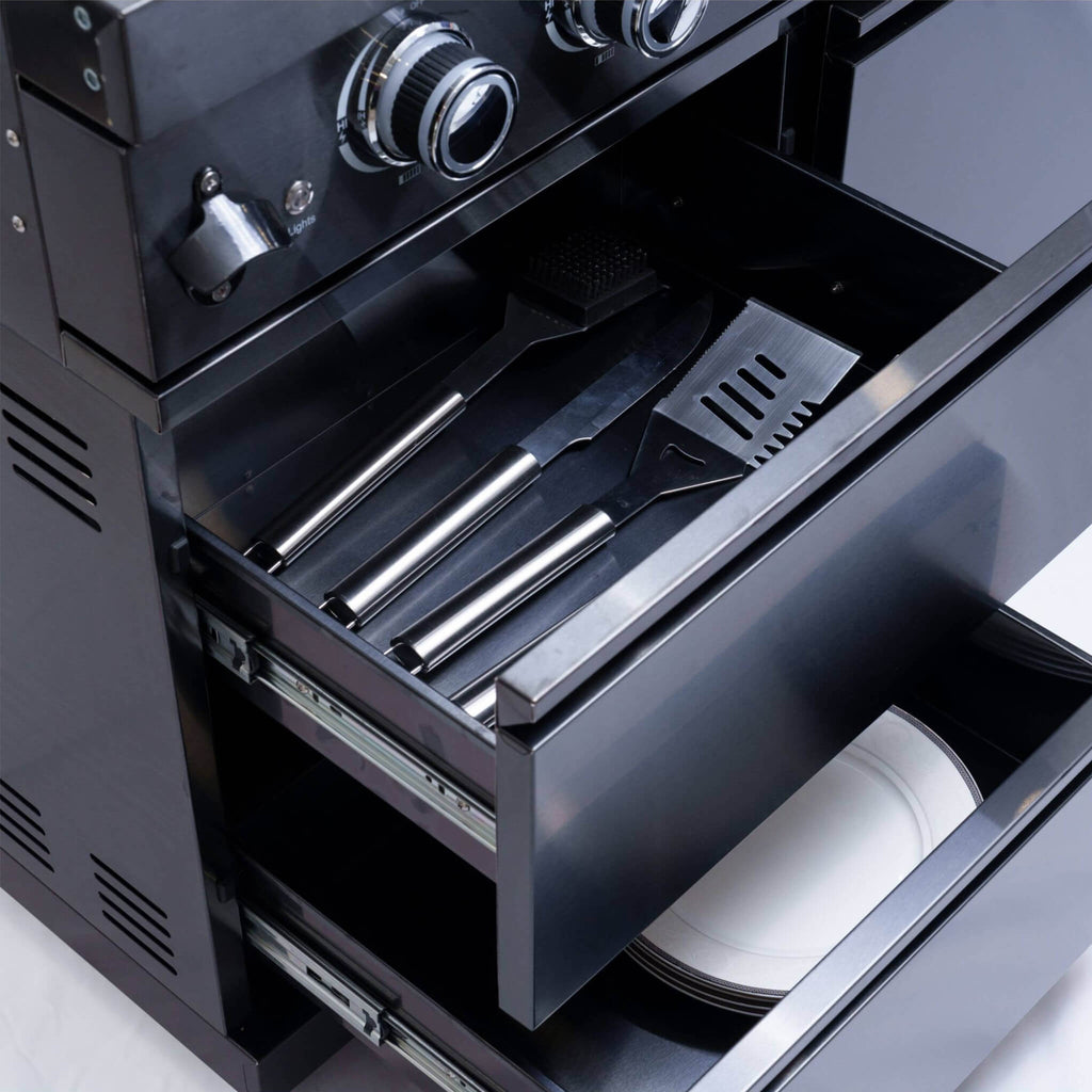 Castelle Flame Inferno Premium Black Stainless Steel 6-Burner Liquid Propane Kitchen Grill Island With Rotisserie Kit (SAK826