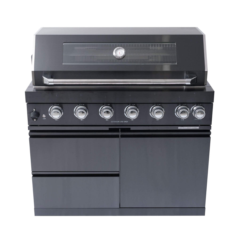 Castelle Flame Inferno Premium Black Stainless Steel 6-Burner Liquid Propane Kitchen Grill Island With Rotisserie Kit (SAK826