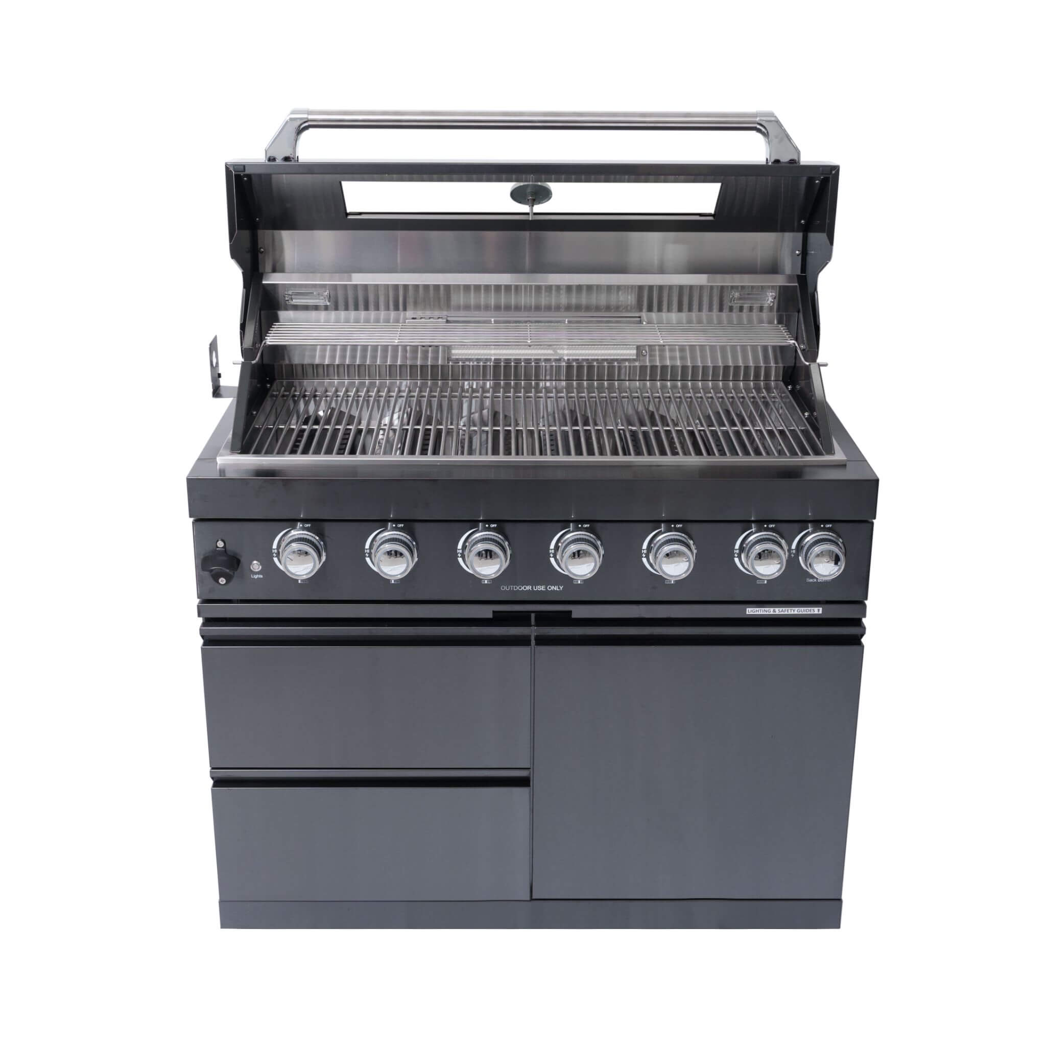 Castelle Flame Inferno Premium Black Stainless Steel 6-Burner Liquid Propane Kitchen Grill Island With Rotisserie Kit (SAK826