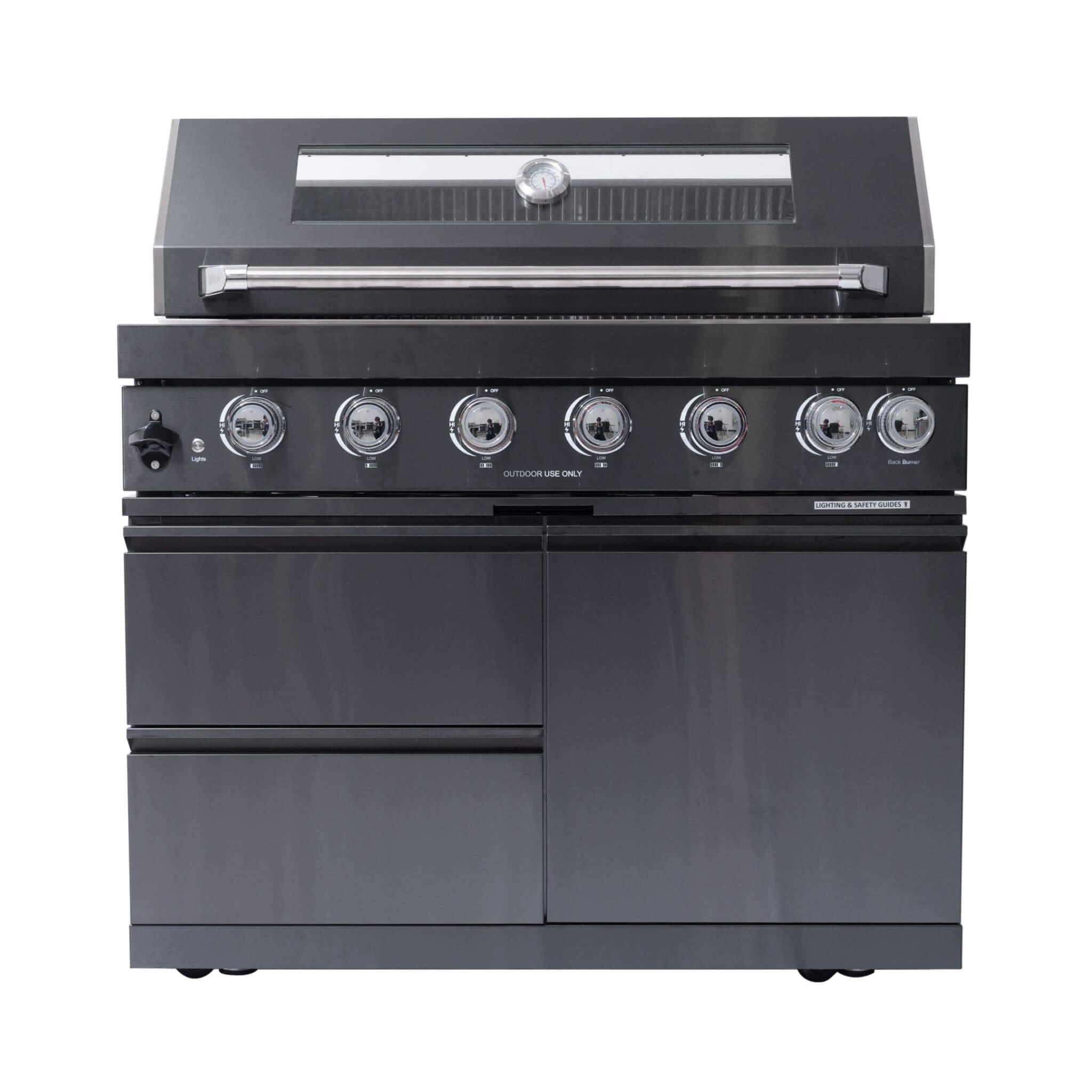 Castelle Flame Inferno Premium Black Stainless Steel 6-Burner Liquid Propane Kitchen Grill Island With Rotisserie Kit (SAK826