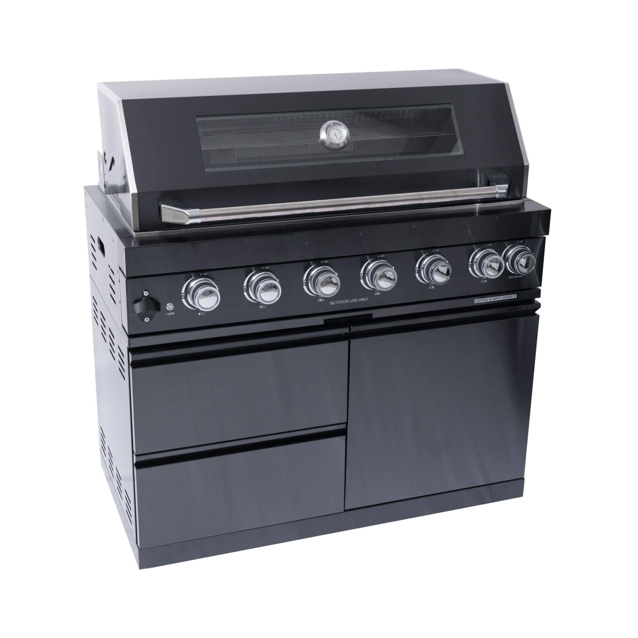 Castelle Flame Inferno Premium Black Stainless Steel 6-Burner Liquid Propane Kitchen Grill Island With Rotisserie Kit (SAK826