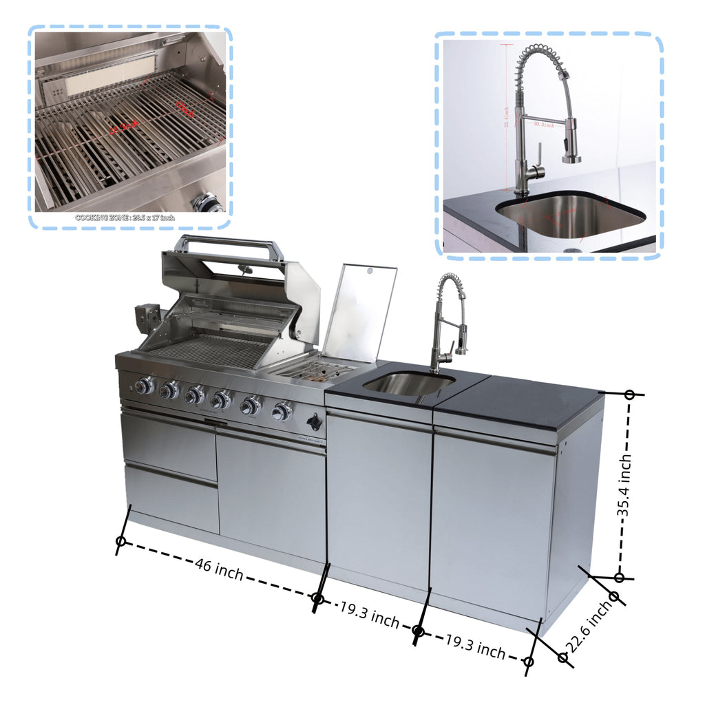 Castelle Flame Aurelia 46-Inch 4-Burner 72K BTU Stainless Steel Outdoor BBQ Kitchen Grill Island With 46-Inch 4-Burner 85K BT