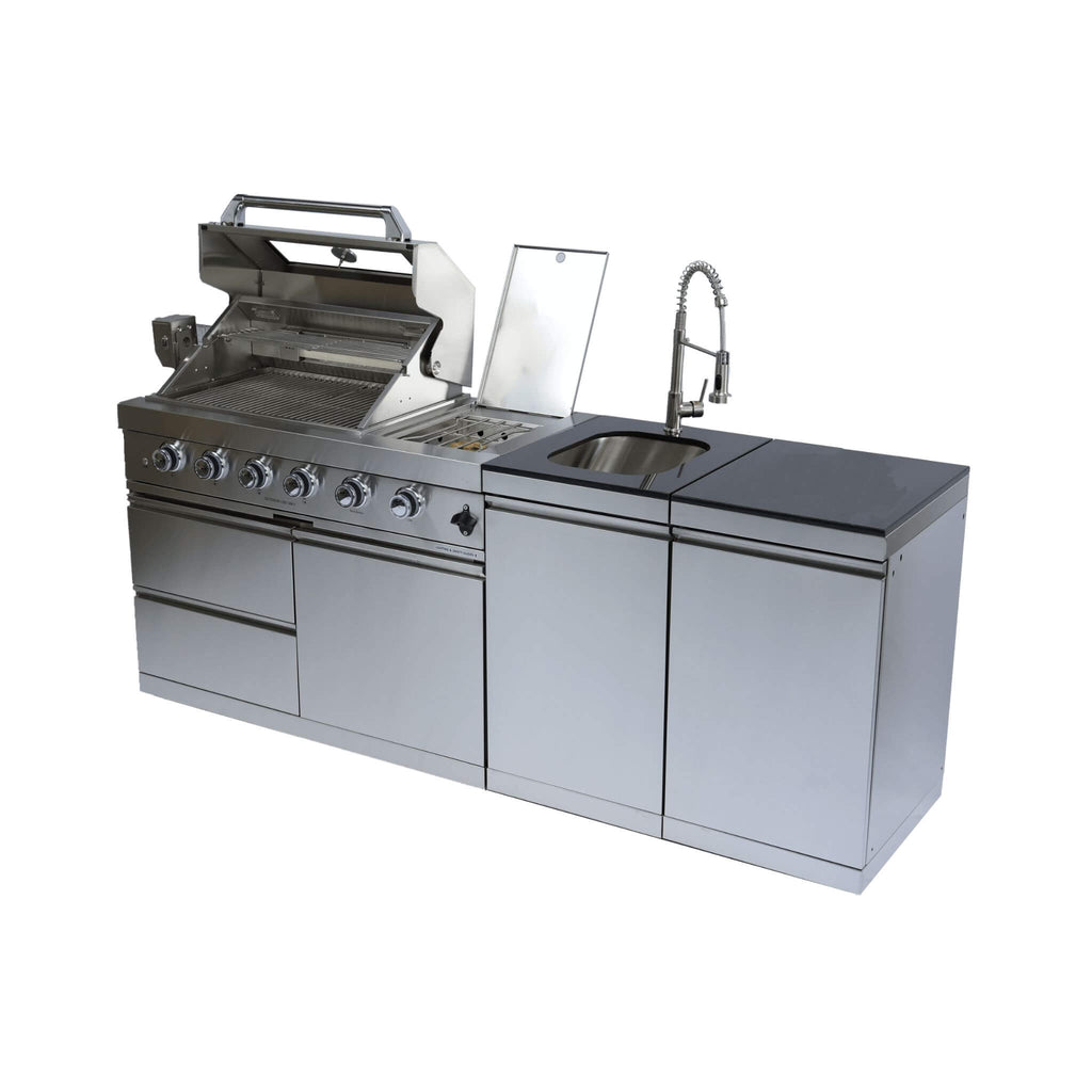 Castelle Flame Aurelia 46-Inch 4-Burner 72K BTU Stainless Steel Outdoor BBQ Kitchen Grill Island With 46-Inch 4-Burner 85K BT