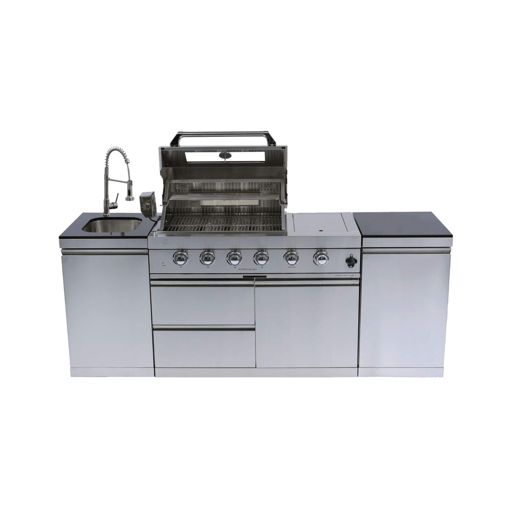 Castelle Flame Aurelia 46-Inch 4-Burner 72K BTU Stainless Steel Outdoor BBQ Kitchen Grill Island With 46-Inch 4-Burner 85K BT