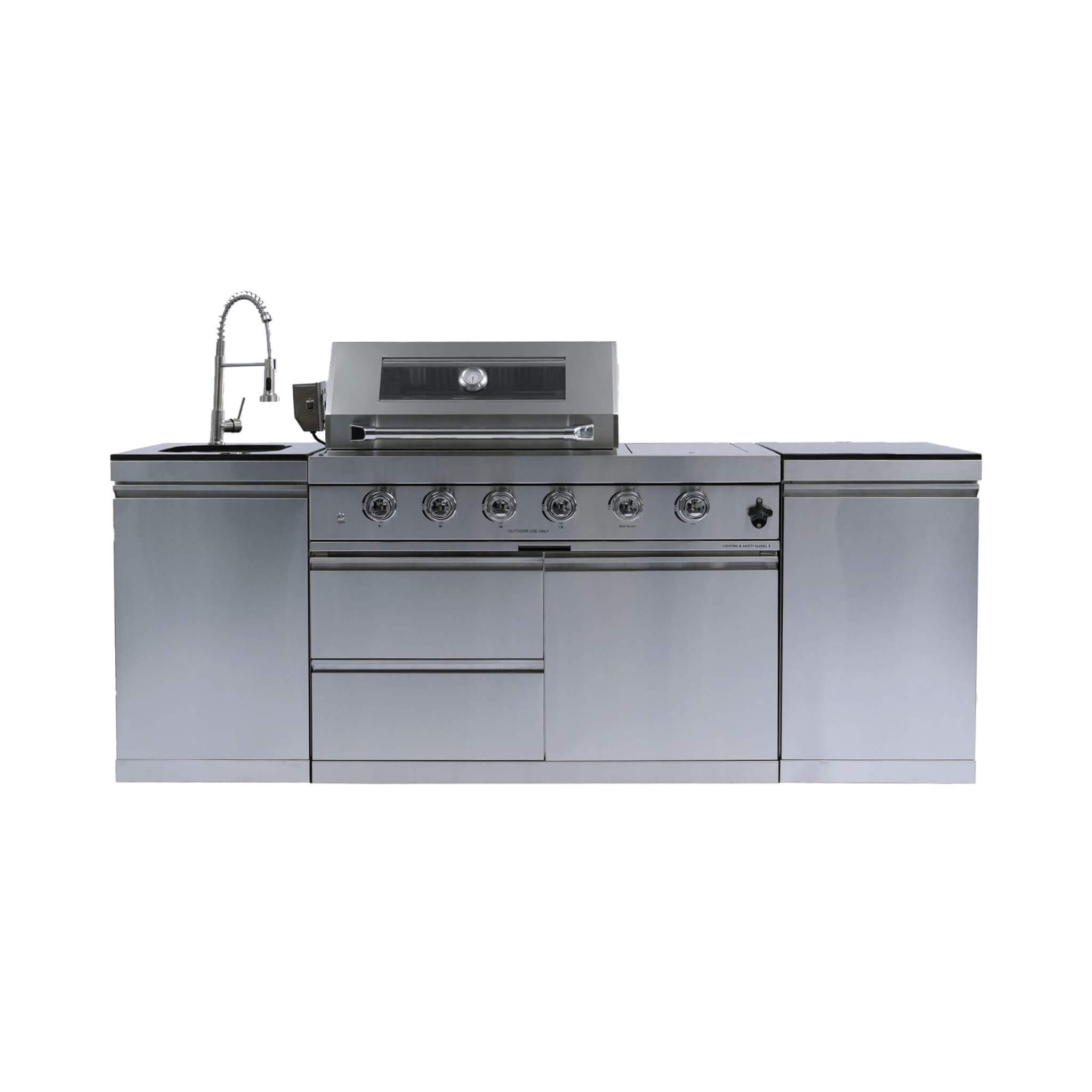 Castelle Flame Aurelia 46-Inch 4-Burner 72K BTU Stainless Steel Outdoor BBQ Kitchen Grill Island With 46-Inch 4-Burner 85K BT