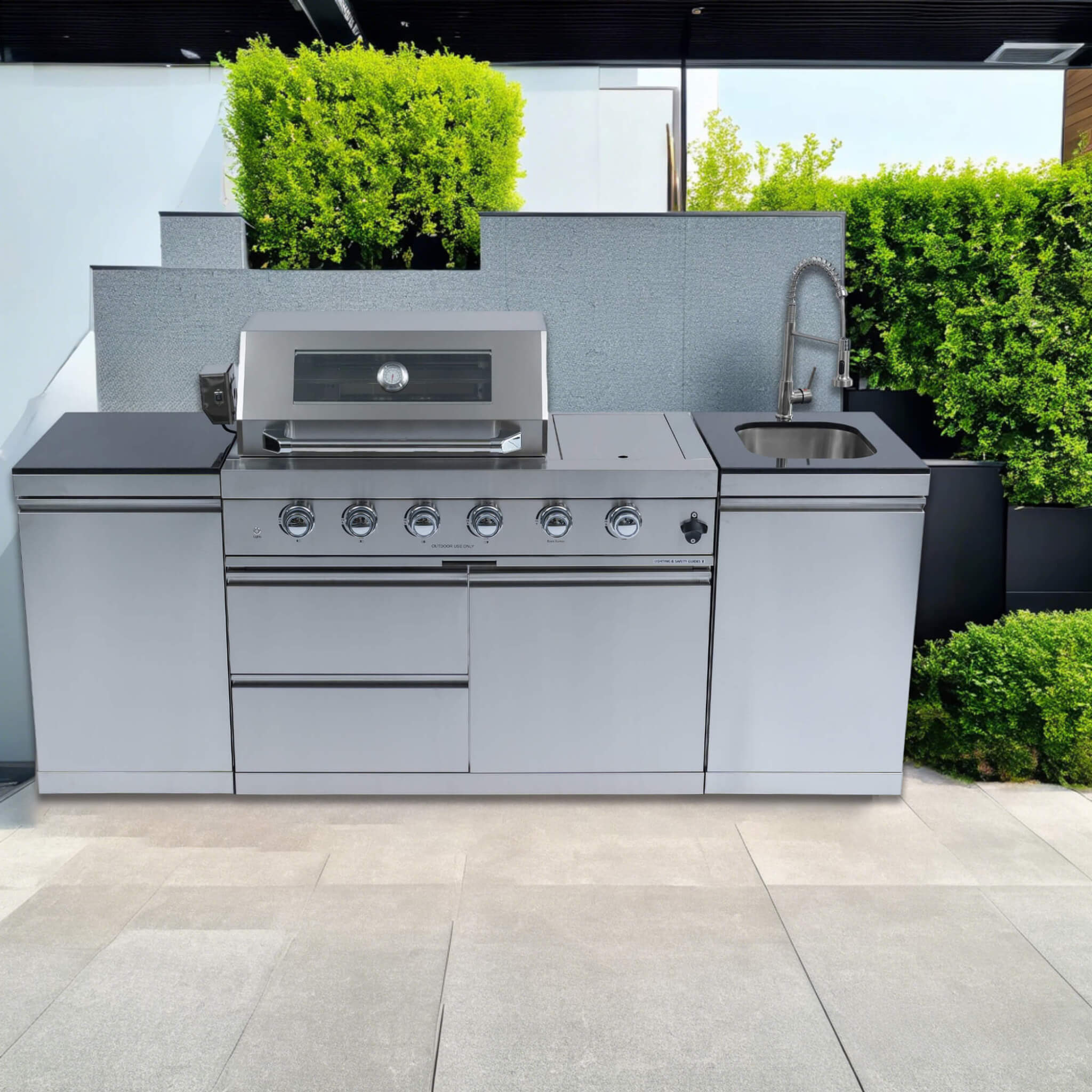 Castelle Flame Aurelia 46-Inch 4-Burner 72K BTU Stainless Steel Outdoor BBQ Kitchen Grill Island With 46-Inch 4-Burner 85K BT