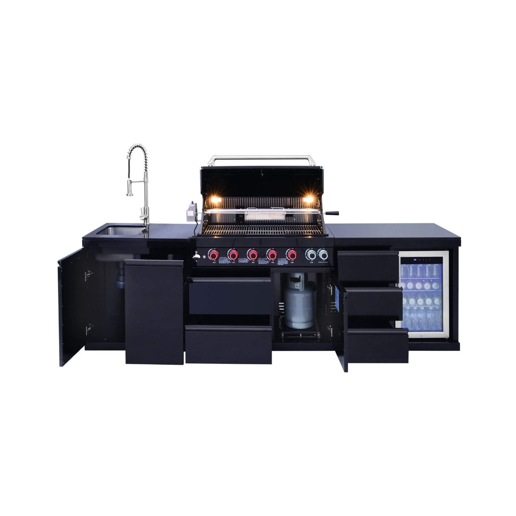 Castelle Flame Summit 6-Burner 85000 BTU Liquid Propane Grill Island With Sink And Fridge (SAK59238) – SAKSBY WHOLESALE, view