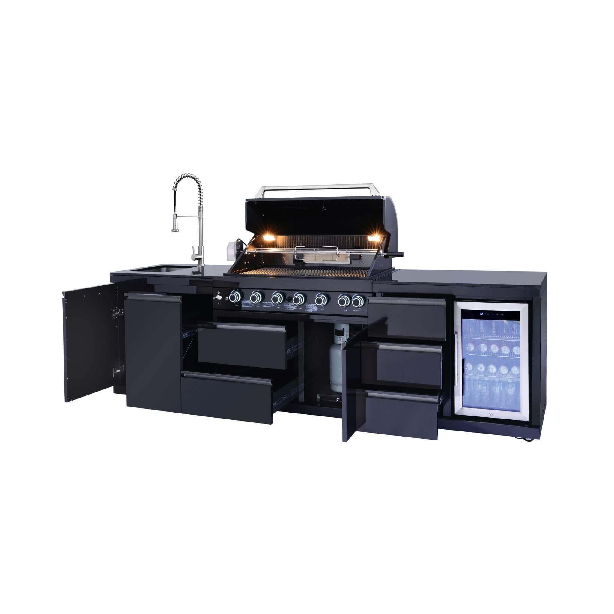 Castelle Flame Summit 6-Burner 85000 BTU Liquid Propane Grill Island With Sink And Fridge (SAK59238) – SAKSBY WHOLESALE, view