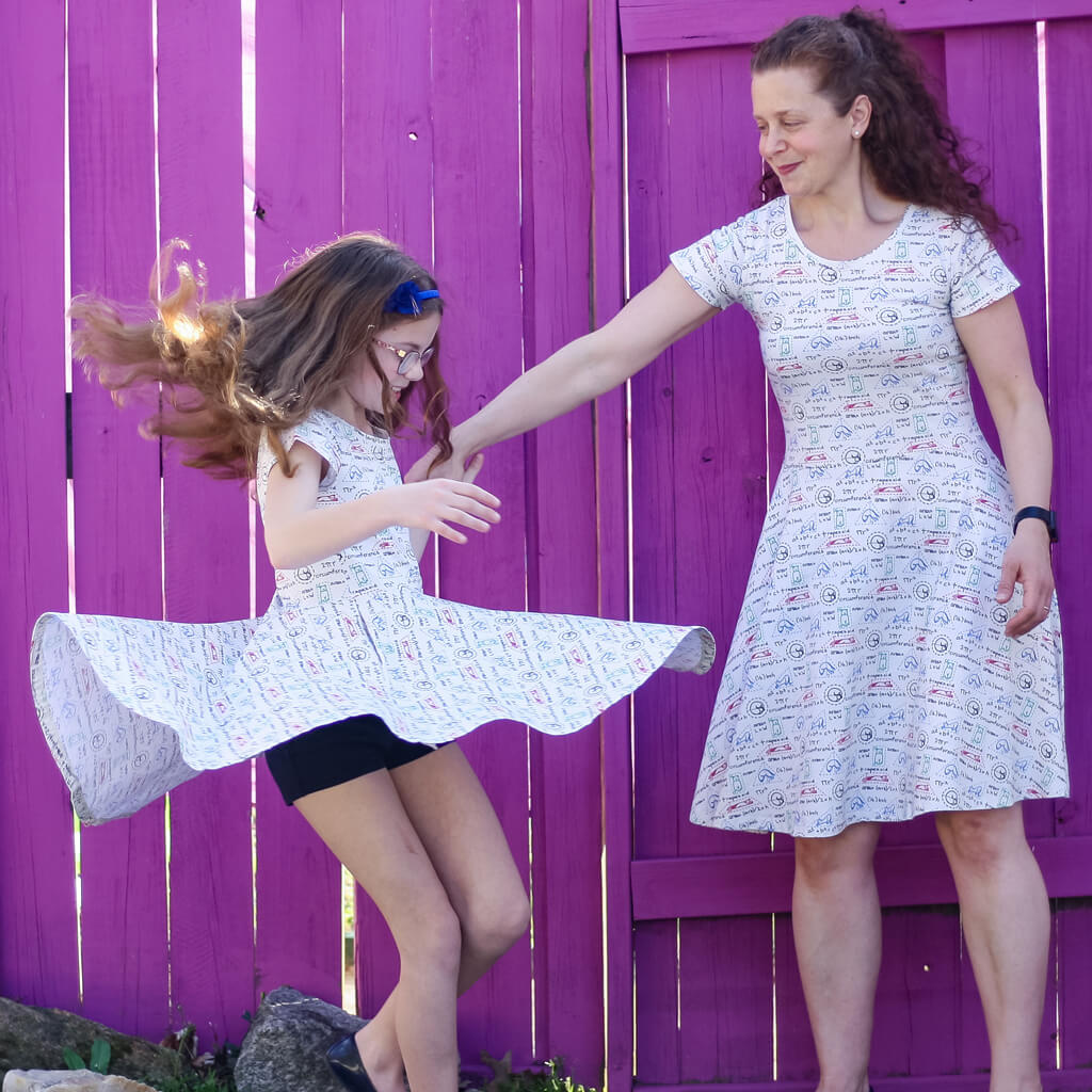 Princess Awesome & Boy Wonder "Scratch Paper" Geometry Cats Super Twirler Dress with Pockets — dresses category context
