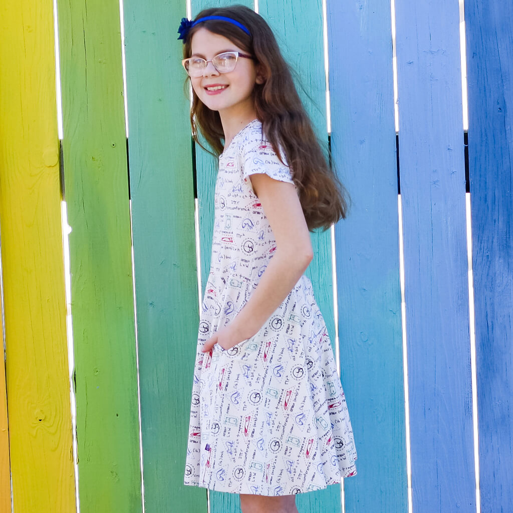 Princess Awesome & Boy Wonder "Scratch Paper" Geometry Cats Super Twirler Dress with Pockets — detail shot 6