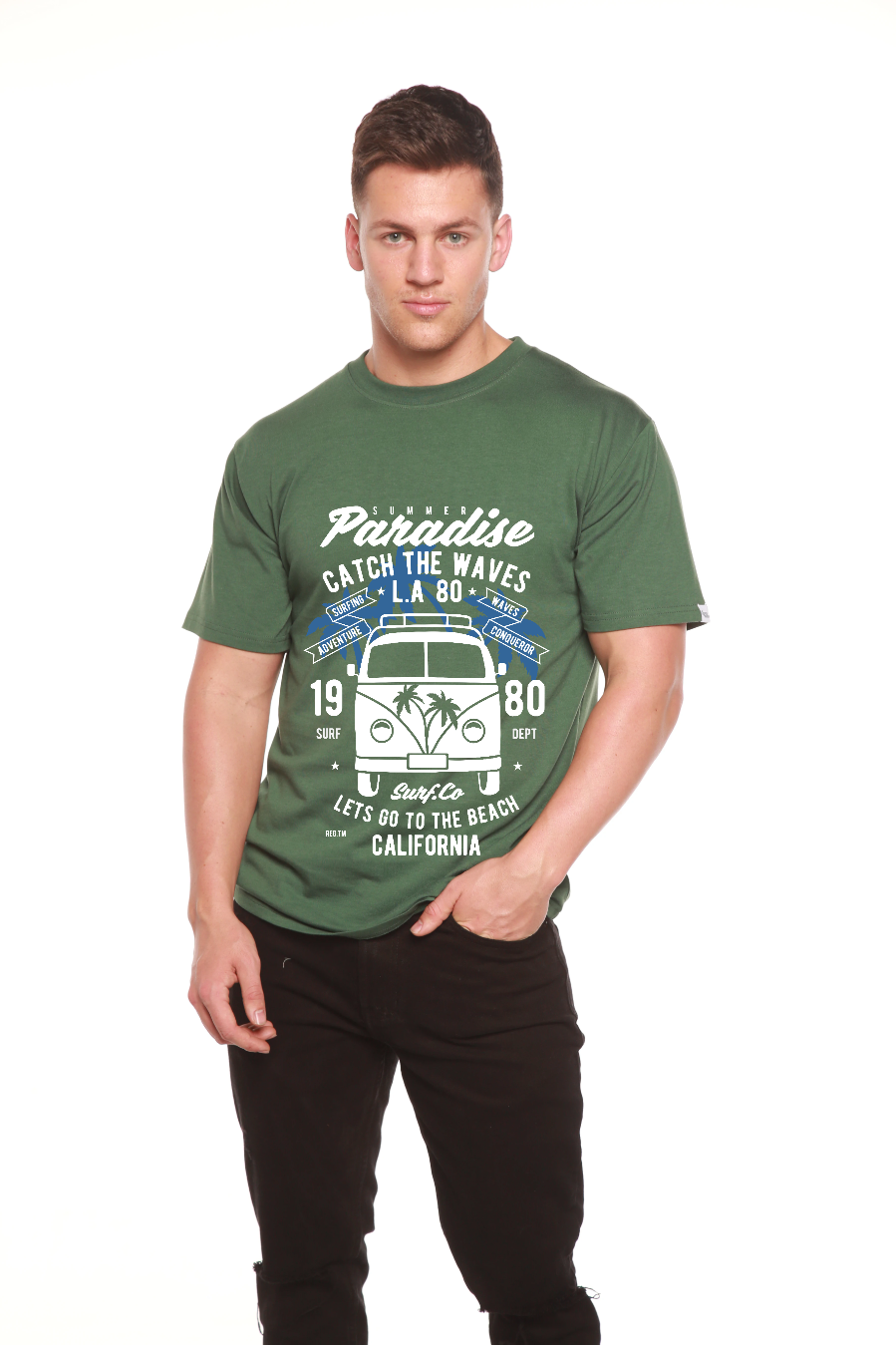 Spun Bamboo Catch The Waves Men's Bamboo Viscose/Organic Cotton Short Sleeve Graphic T-Shirt — packaging