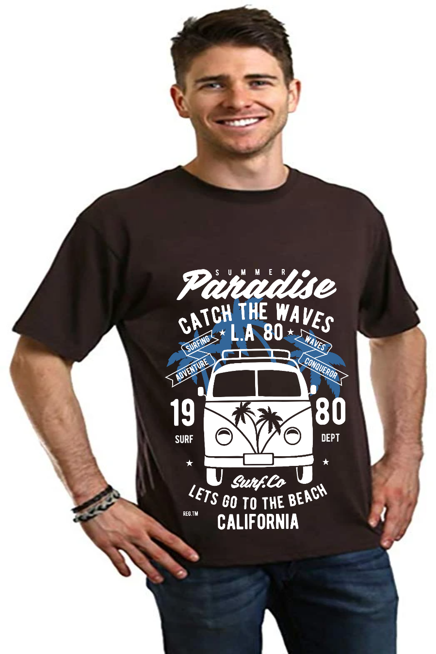 Spun Bamboo Catch The Waves Men's Bamboo Viscose/Organic Cotton Short Sleeve Graphic T-Shirt — side view