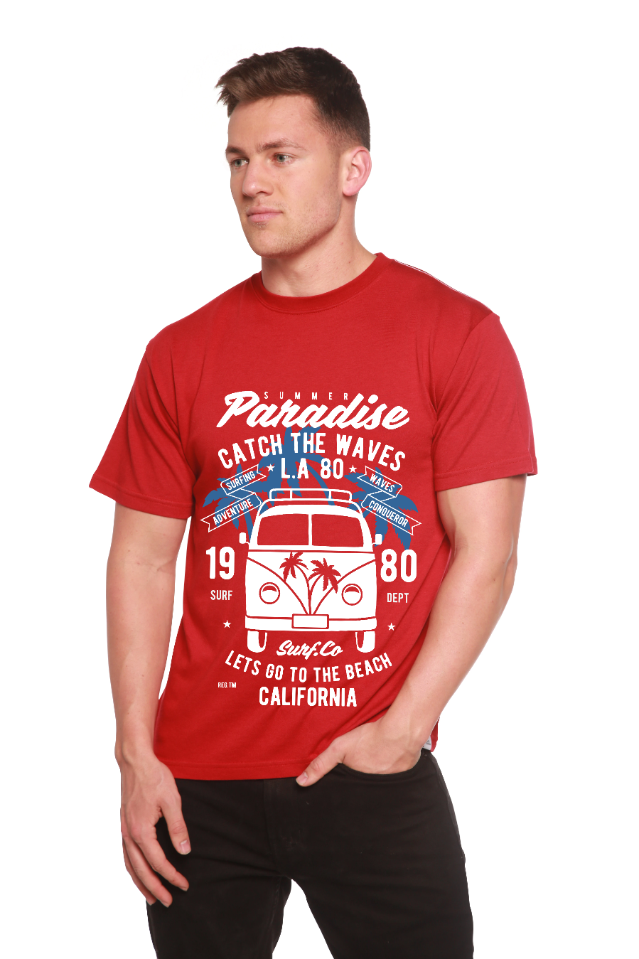 Spun Bamboo Catch The Waves Men's Bamboo Viscose/Organic Cotton Short Sleeve Graphic T-Shirt — comparison shot