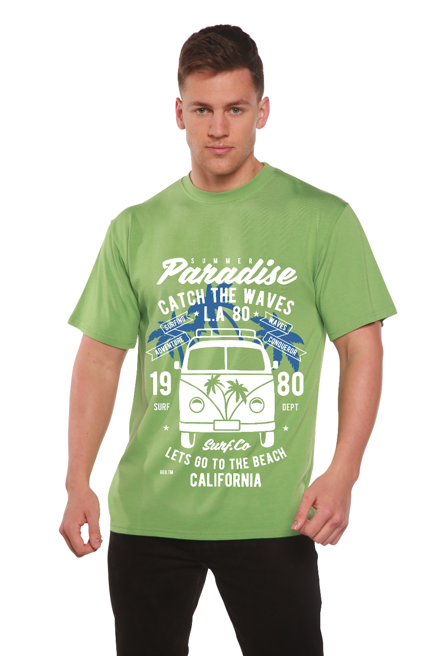 Spun Bamboo Catch The Waves Men's Bamboo Viscose/Organic Cotton Short Sleeve Graphic T-Shirt — back view
