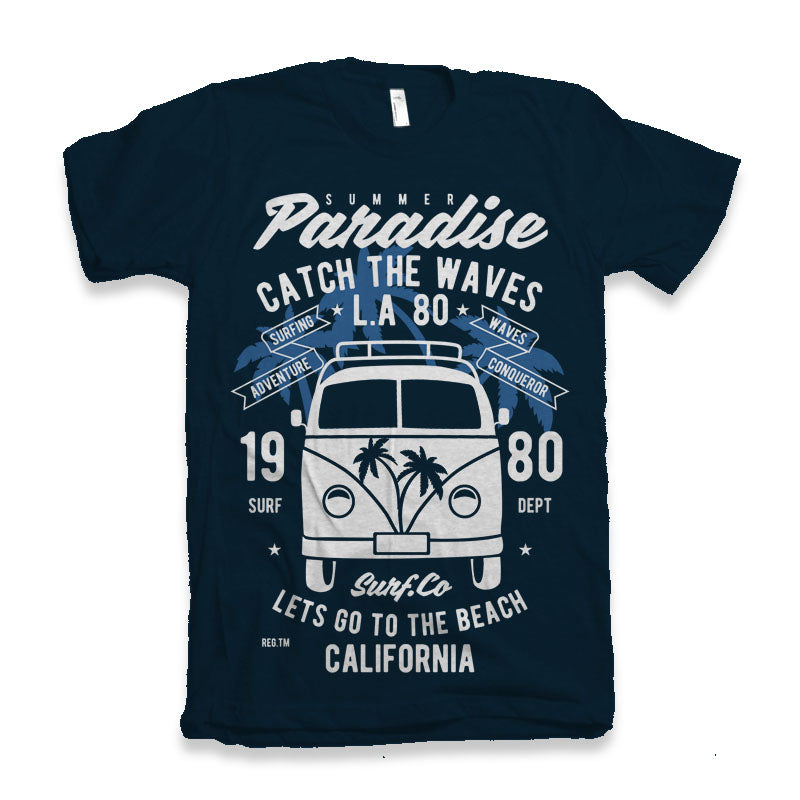 Spun Bamboo Catch The Waves Men's Bamboo Viscose/Organic Cotton Short Sleeve Graphic T-Shirt — detail close-up