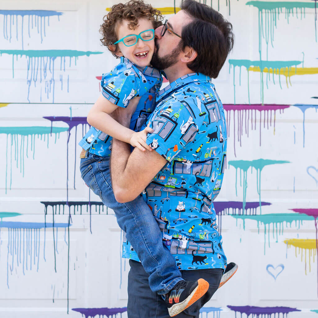 Princess Awesome & Boy Wonder "CATalyst" Lab Disasters Short Sleeve Polo Shirt — Short Sleeve detail