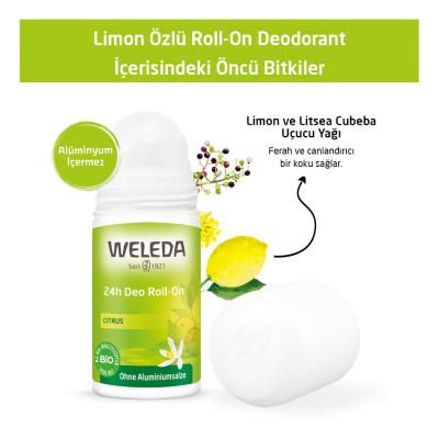 Weleda Natural Roll-On Deodorant - Aluminum-Free, Lemon Scented, 24-Hour Protection