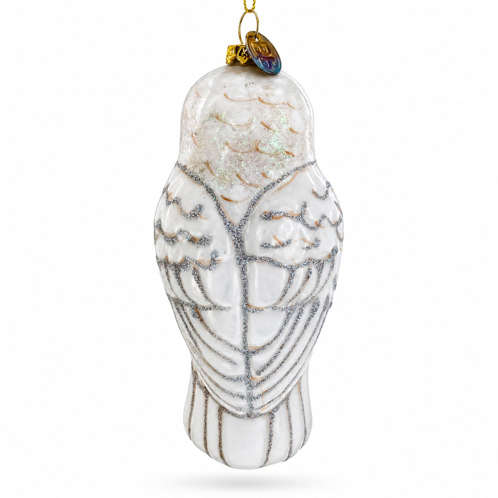 Woodland White Owl Glass Christmas Ornament