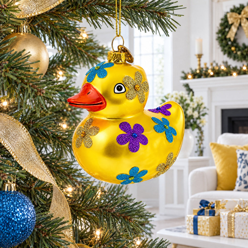 Yellow Duck Glass Christmas Ornament