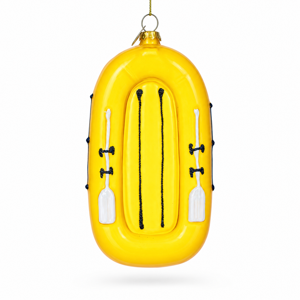 Yellow Rubber Boat Glass Christmas Ornament