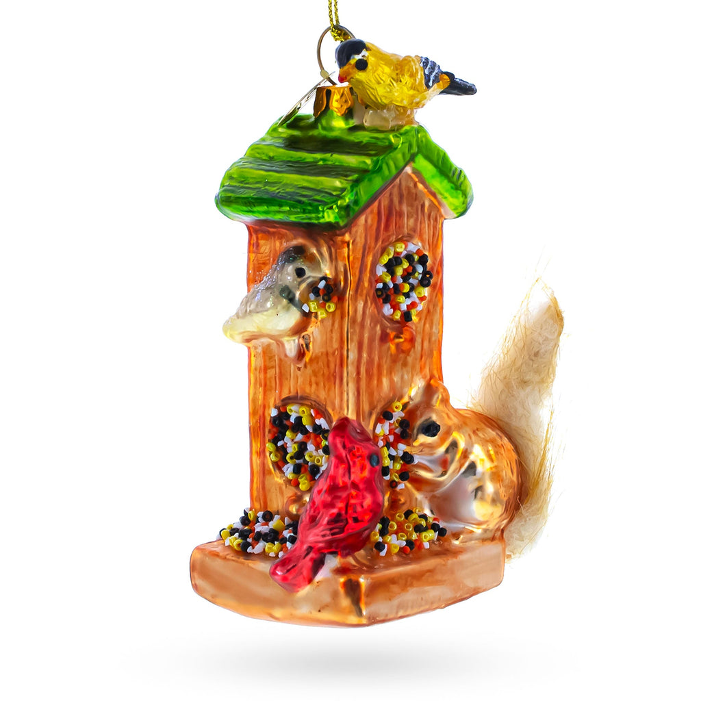 Woodland Bird Feeder with Squirrel Glass Christmas Ornament