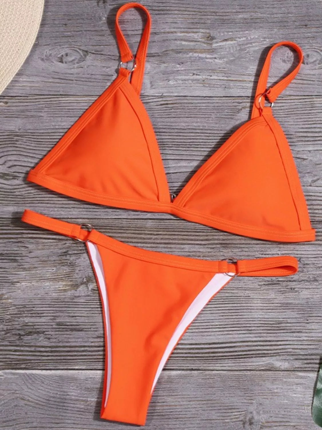 Solid Color Ring Detail Bikini Set