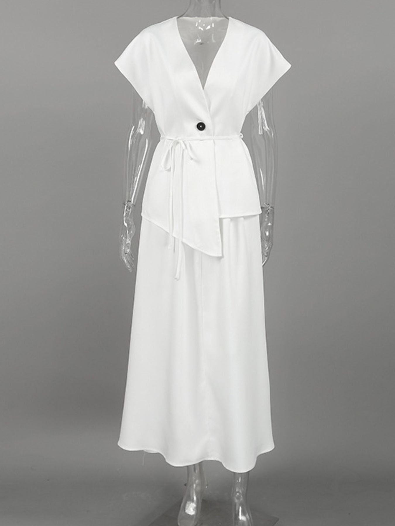 One Button Short Sleeve Top and Skirt Set