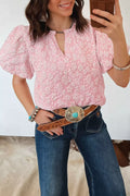 Textured Floral Puff Sleeve Blouse