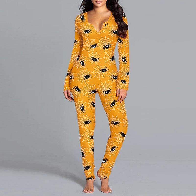 Halloween Printed Jumpsuit - Long Sleeve Home Pajamas