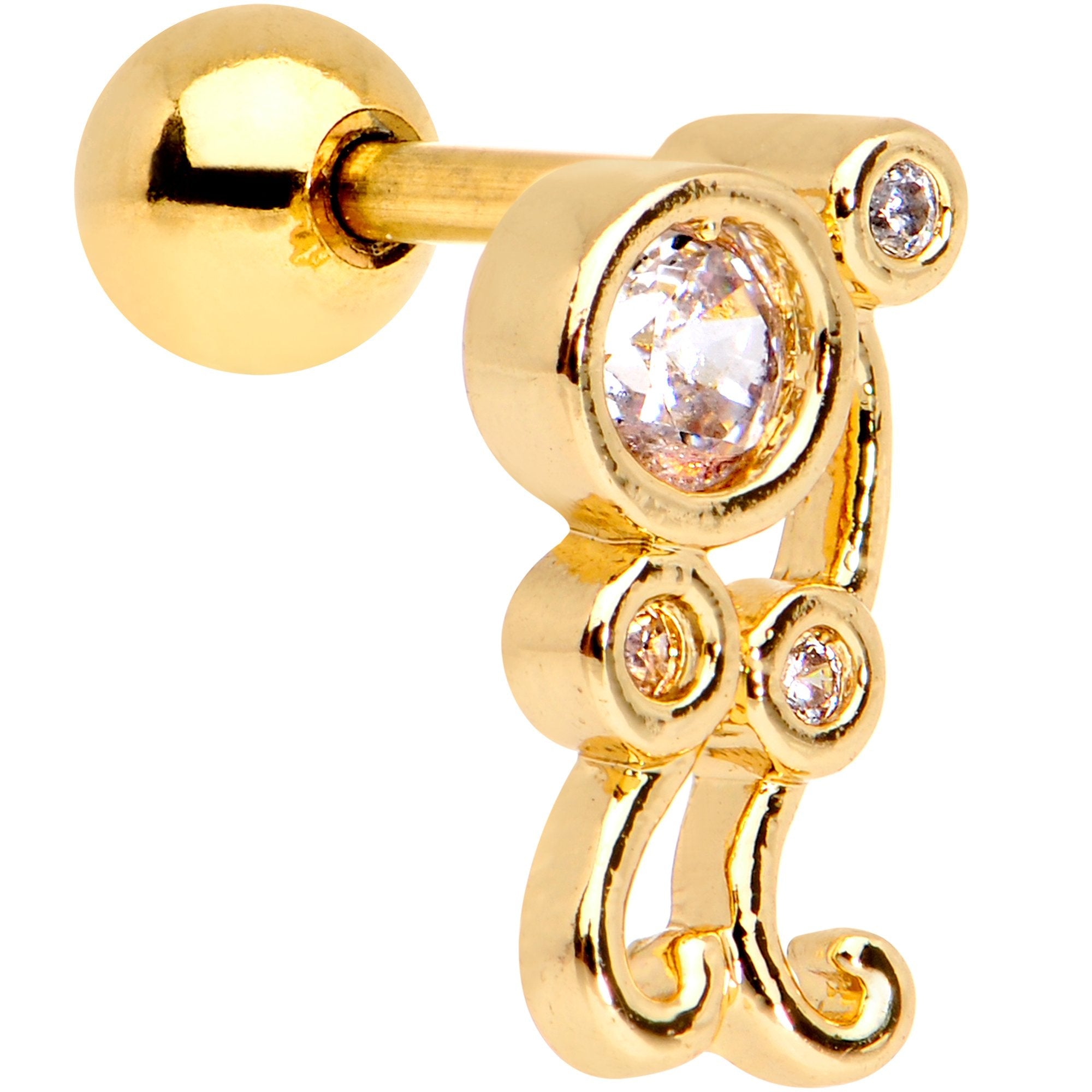 BodyCandy Clear CZ Gem Gold Tone Anodized Sassy Swirl Cartilage Tragus Earring — main product shot