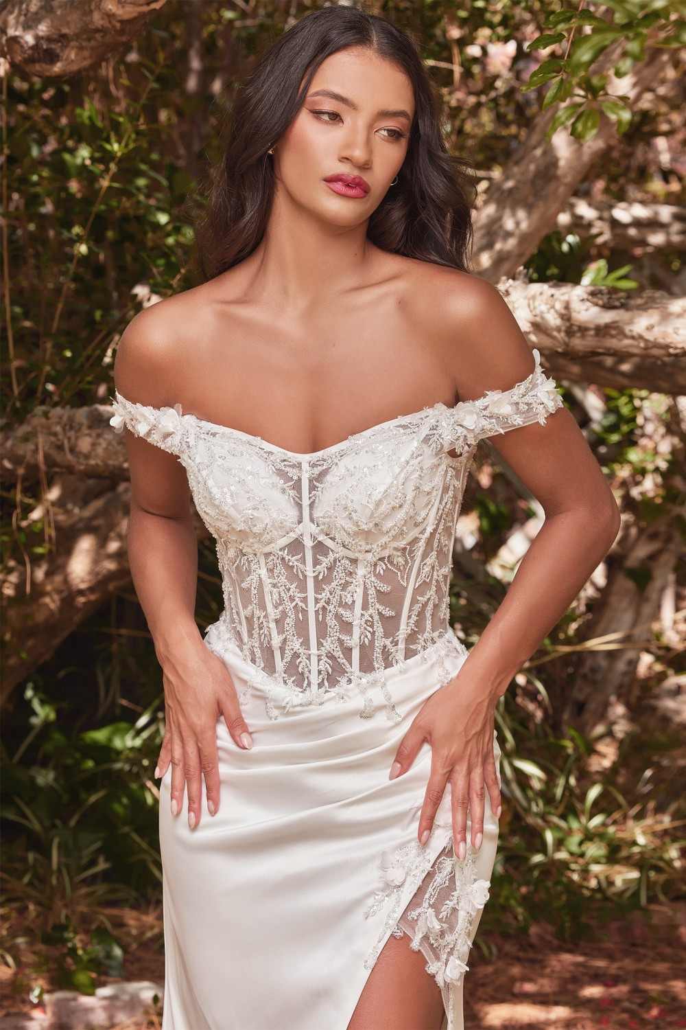 Cinderella Divine CD0186W Long Floral Off the Shoulder Gown with Slit