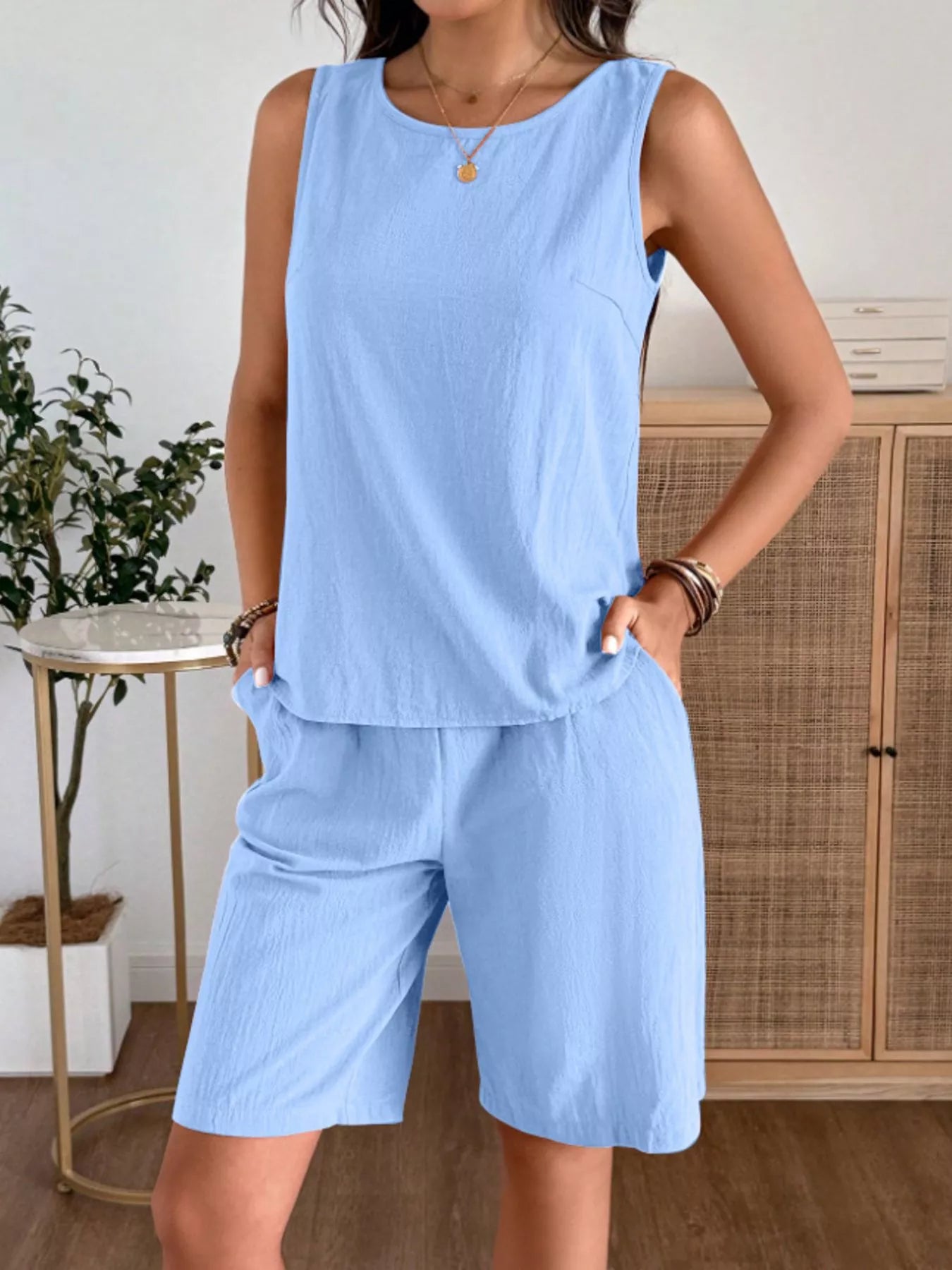 Round Neck Tank and Shorts Set