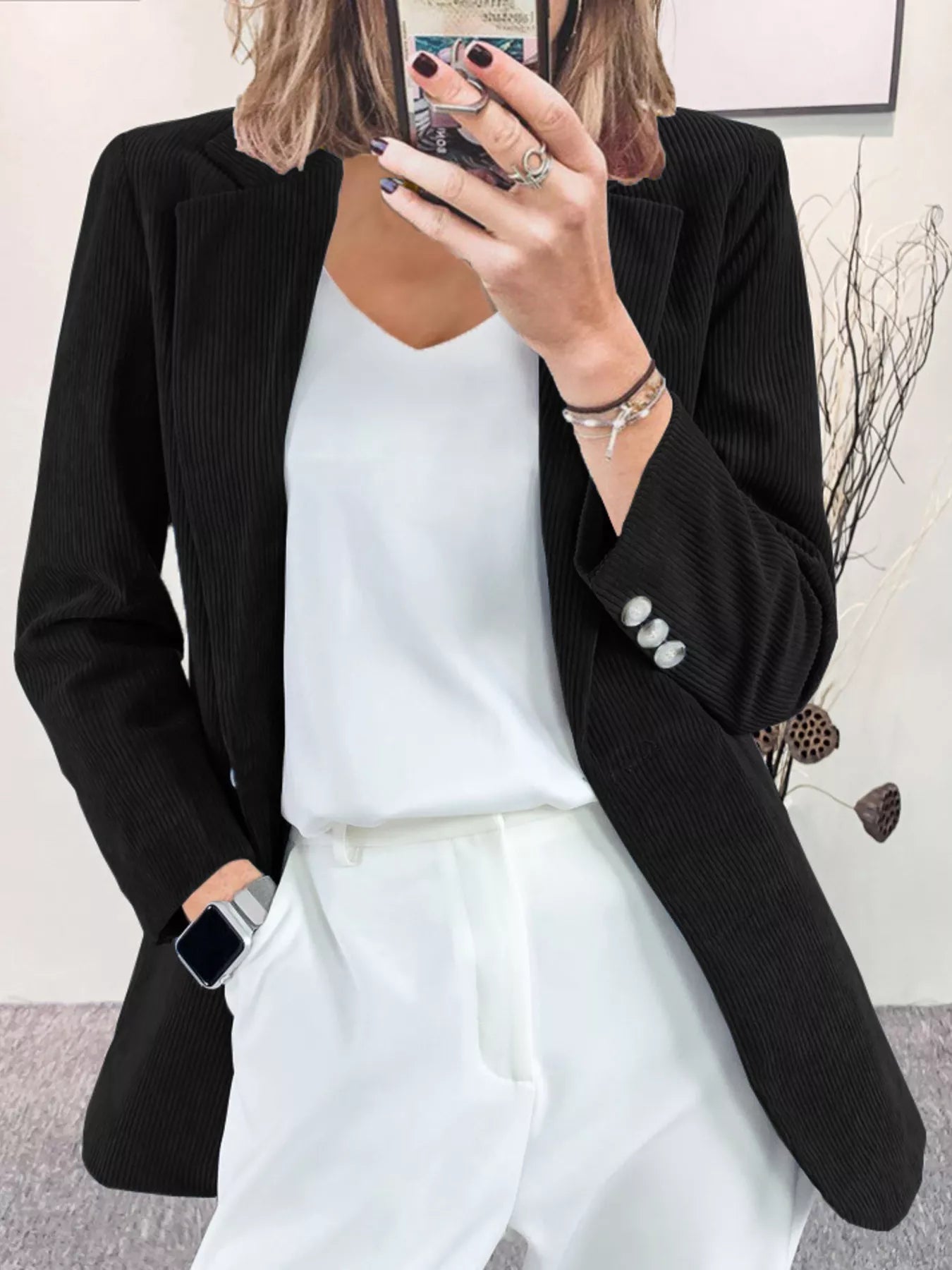Corduroy Lapel Collar Casual Blazer