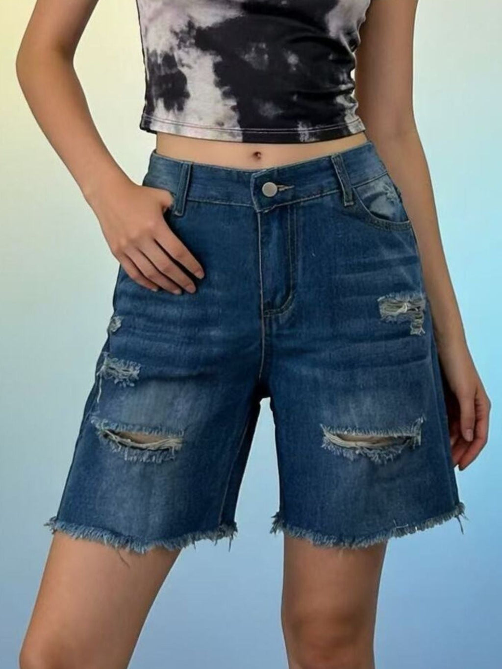 Full Size Ripped Frayed Hem Denim Shorts Plus Size
